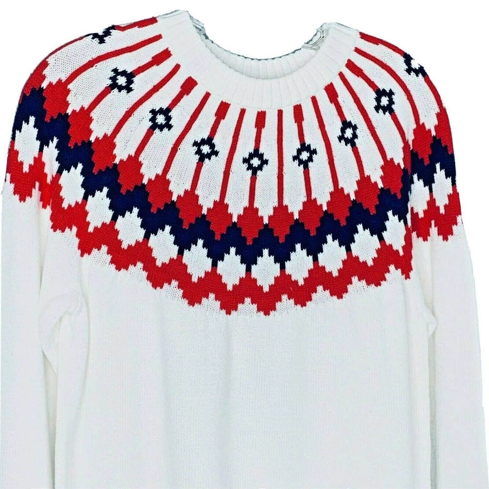 J.CREW Women's Sweater Pullover Long Sleeve White Fair Isle Long Sleeve‎ XL NWT - Picture 3 of 7